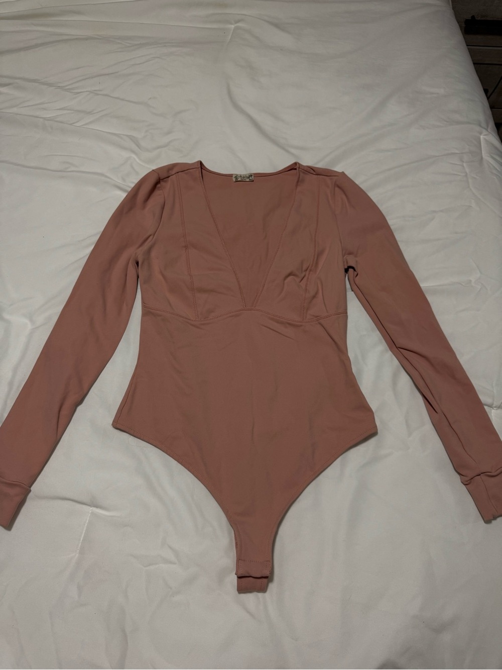 Free People Intimately "Basic Babe" Plunge Deep V-Neck Bodysuit light pink
